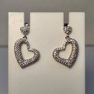 NIB VTG 925 White Diamond Paved Heart Stud Earrings 2013
